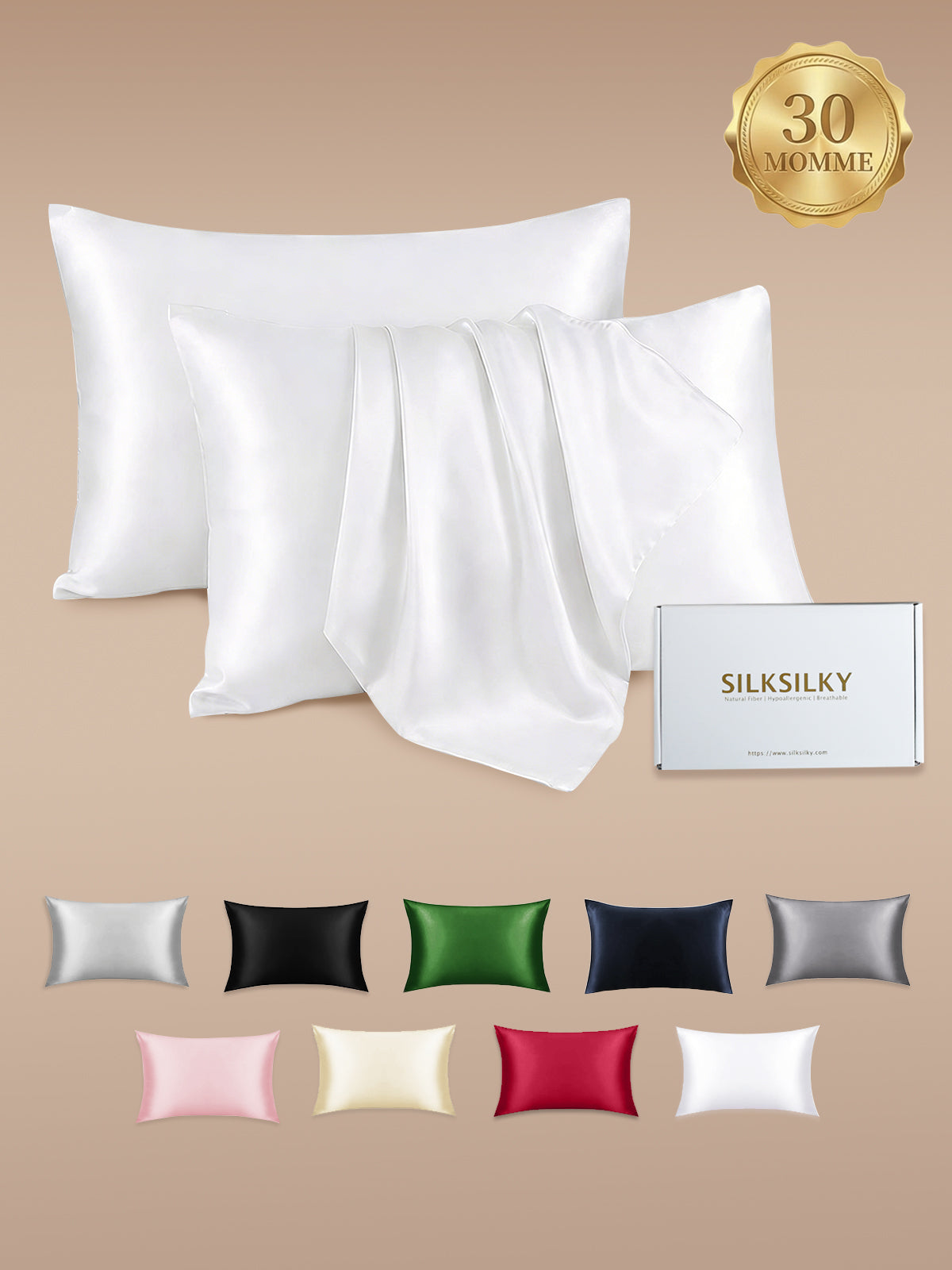 [Blanco] SilkSilky-ES 30Momme Fundas De Almohada 001
