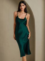 [Verde Oscuro] SilkSilky-ES Spaghetti Strap V Neck Vestido 003