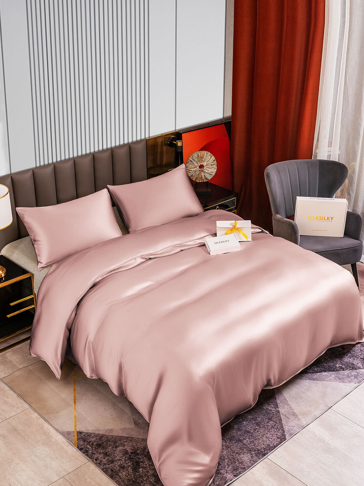 [Malva Pálido] SilkSilky-ES 22Momme Seda Pura Bedding Set 002