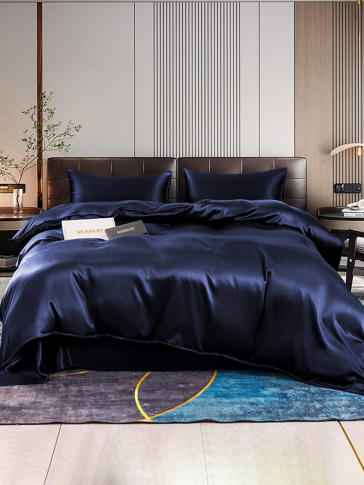 [Azul Oscuro] SilkSilky-ES 22Momme Seda Pura Bedding Set 001