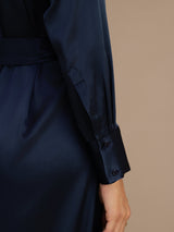 [Azul Oscuro] SilkSilky-ES Long Sleeve Lapel Collar Vestido 004