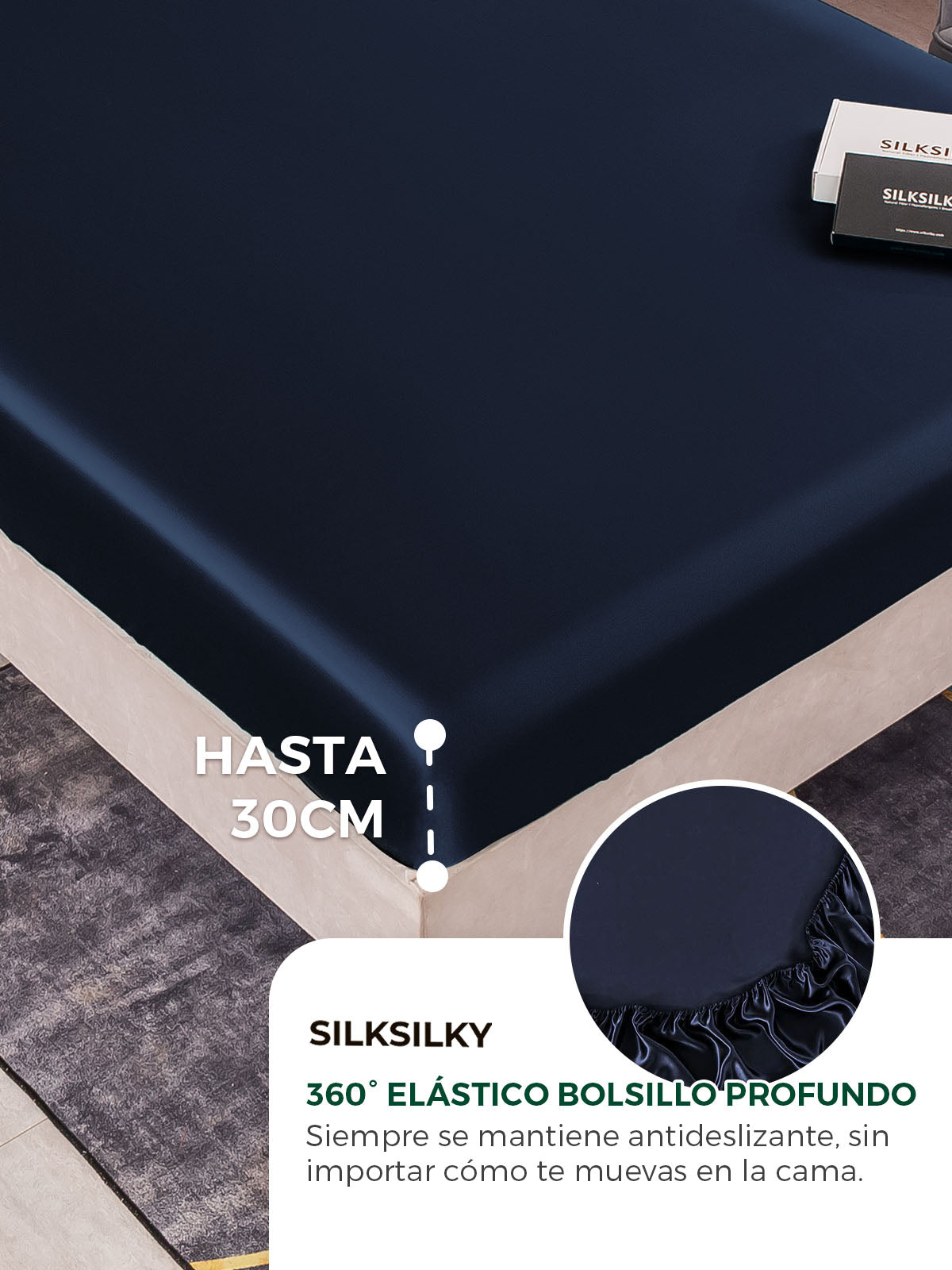 [Azul Oscuro] SilkSilky-ES 25Momme Seda Pura Bedding Set 004