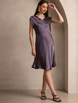 [Gris Púrpura] SilkSilky-ES Cap Sleeve V Neck Camisón 005