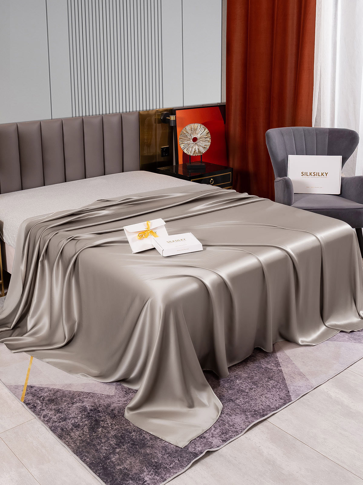 [Gris] SilkSilky-ES 22Momme Seda Pura Sheet 002