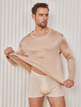 [Beige] SilkSilky-ES Manga larga Cuello Redondo Camiseta de hombre 002