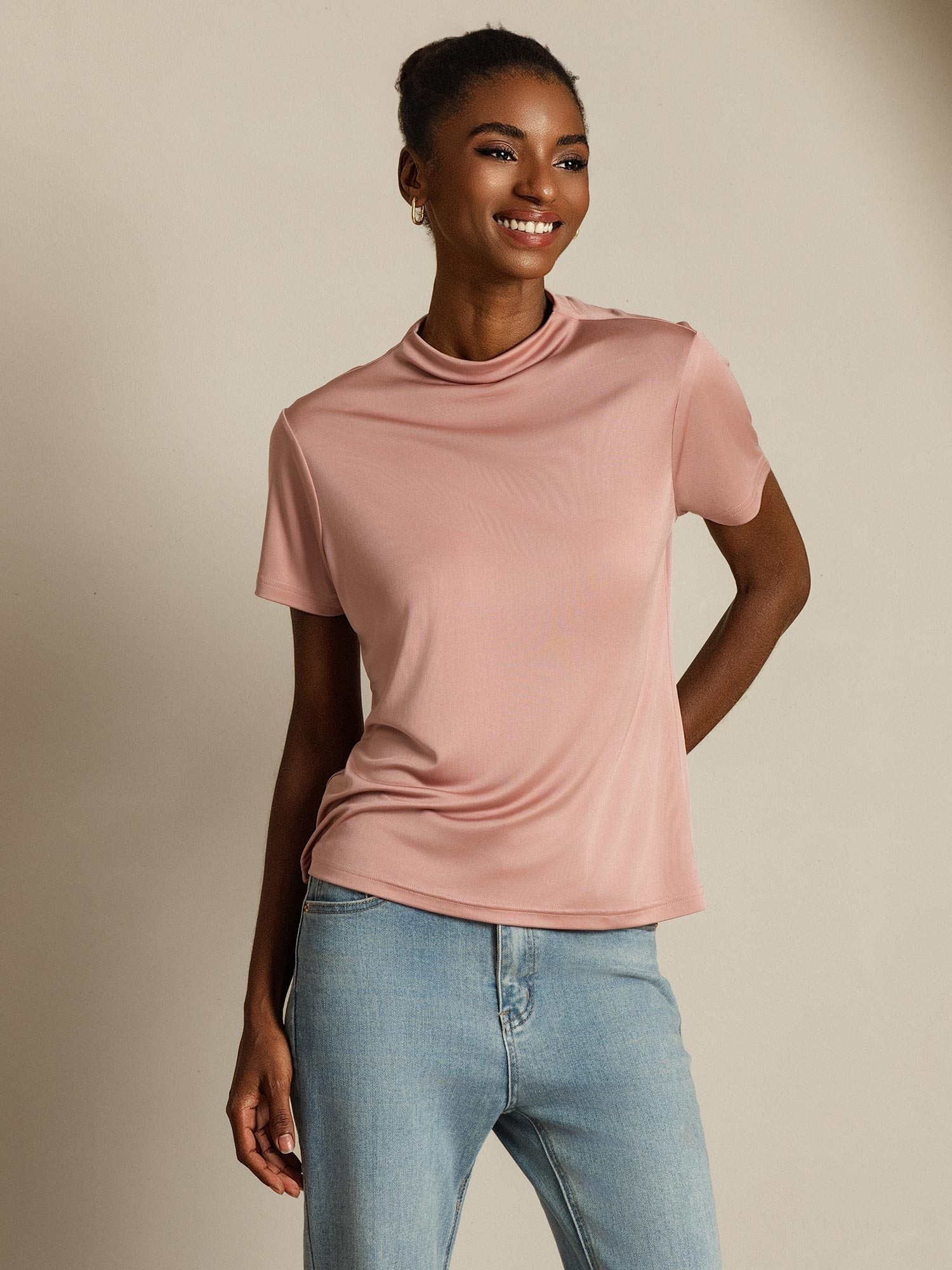 [Rosa] SilkSilky-ES Seda Pura Cuello Camisero Camisetas de Mujer 006