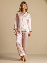 [Rosa] SilkSilky-ES Long Sleeve Lapel Collar Pijamas de mujer 003