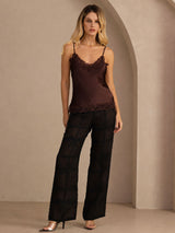 [Marrón] SilkSilky-ES V Neck Top de tirantes 007