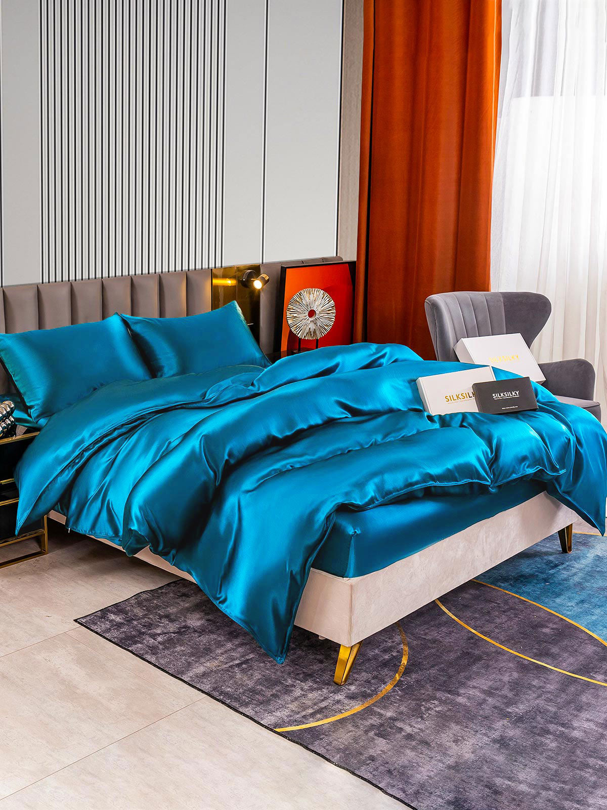 [Azul Real] SilkSilky-ES 22Momme Seda Pura Bedding Set 003