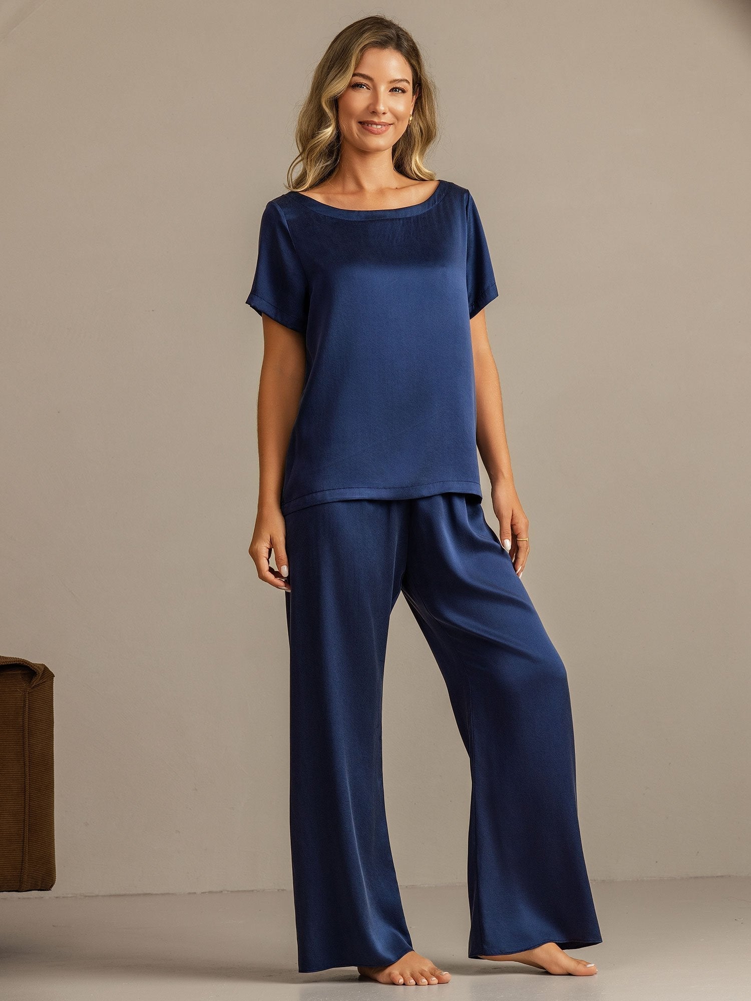 [AzulOscuro] SilkSilky-ES 19Momme Seda Womens Pajamas 001