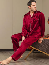 [Vino] SilkSilky-ES Seda Pura Manga larga Solapa Pijamas de hombre 001