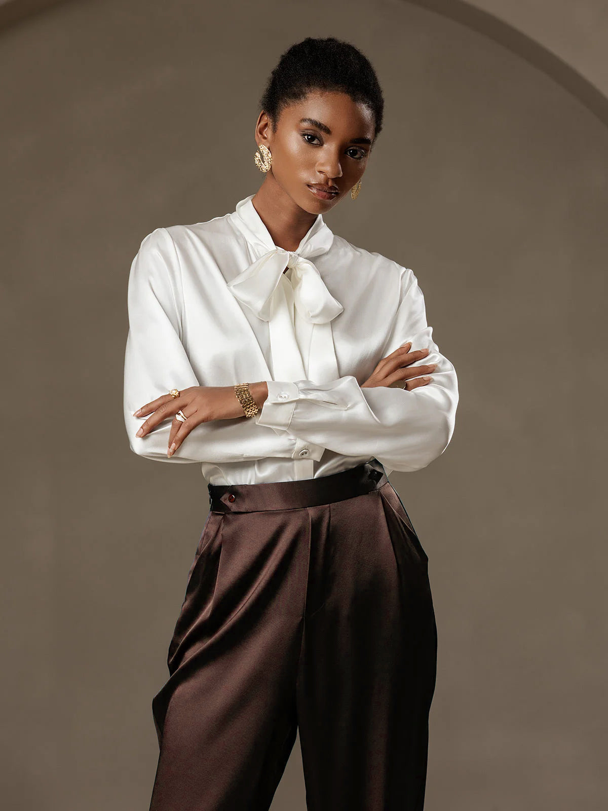 [Chocolate Negro] SilkSilky-ES 19Momme Seda Womens Pants 004