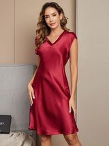 [Vino] SilkSilky-ES Cap Sleeve V Neck Camisón 004