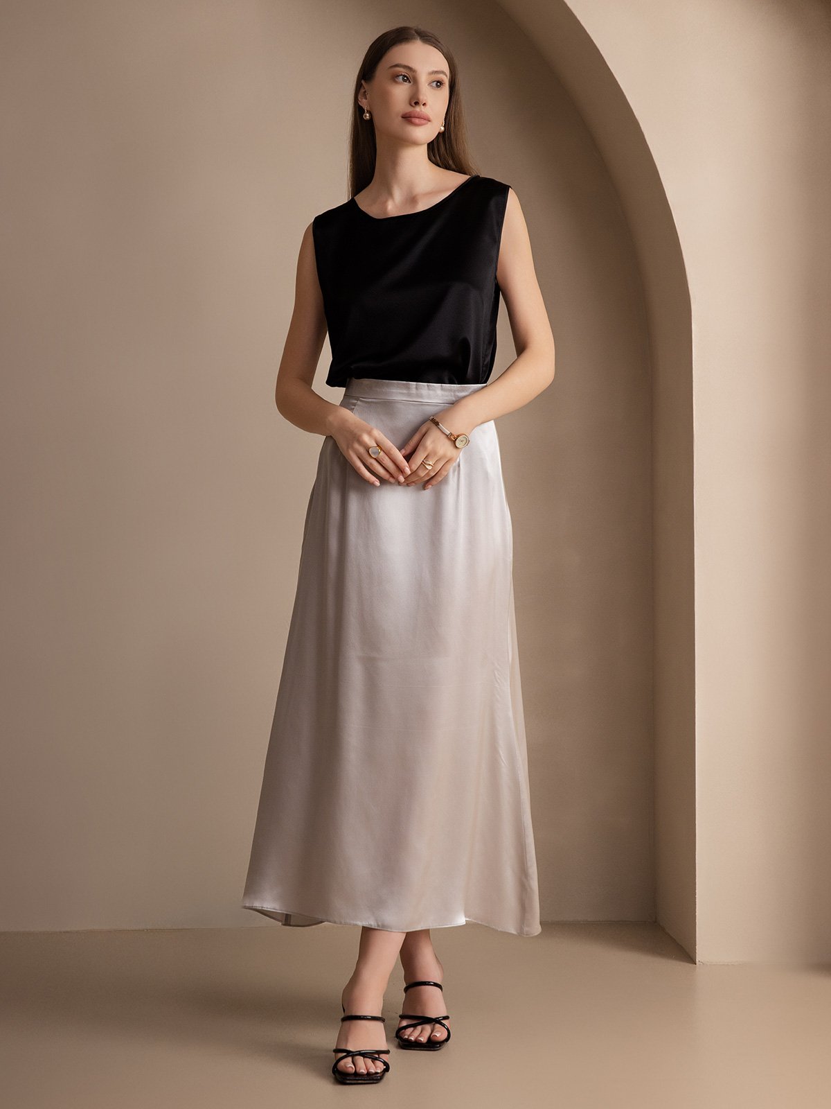 [Negro] SilkSilky-ES 19Momme Seda Camisoles 006