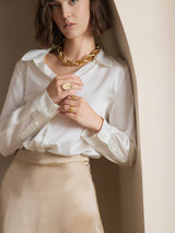[Blanco] SilkSilky-ES Long Sleeve Lapel Collar Blusas de Mujer 003
