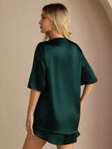 [Verde Oscuro] SilkSilky-ES Short Sleeve Round Neck Pijamas de mujer 002