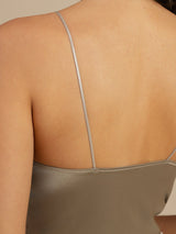 [Caqui] SilkSilky-ES Spaghetti Strap V Neck Top de tirantes 005