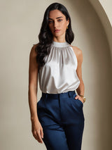 [Gris Claro] SilkSilky-ES Sleeveless Halter Camisetas de Mujer 004