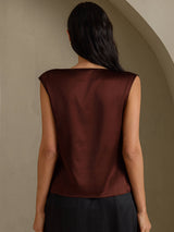 [Chocolate Negro] SilkSilky-ES Cap Sleeve Cowl Neck Camisetas de Mujer 002