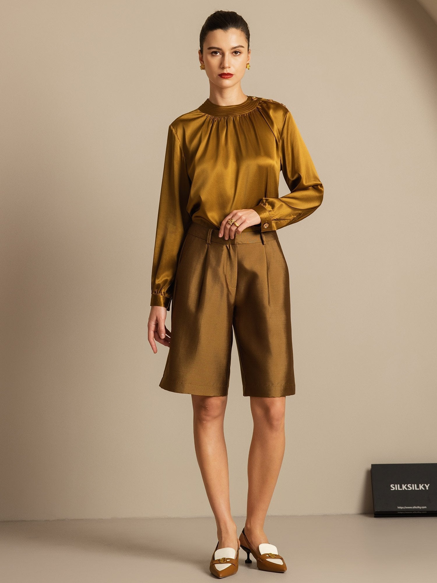 [Bronce] SilkSilky-ES 32Momme Silk-Wool Blend Womens Shorts 007,