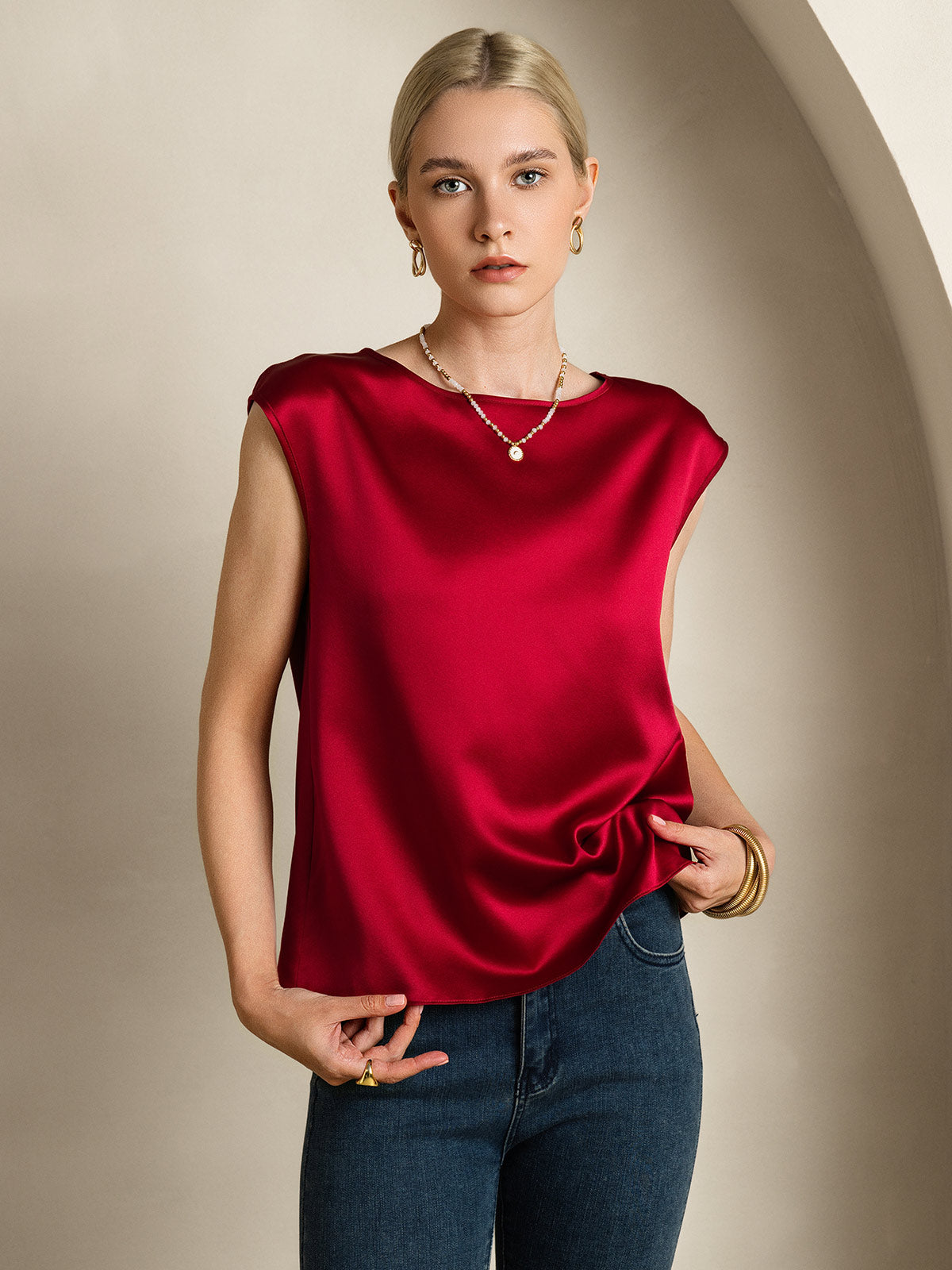 [Vino] SilkSilky-ES 19Momme Seda Womens T-Shirt 005