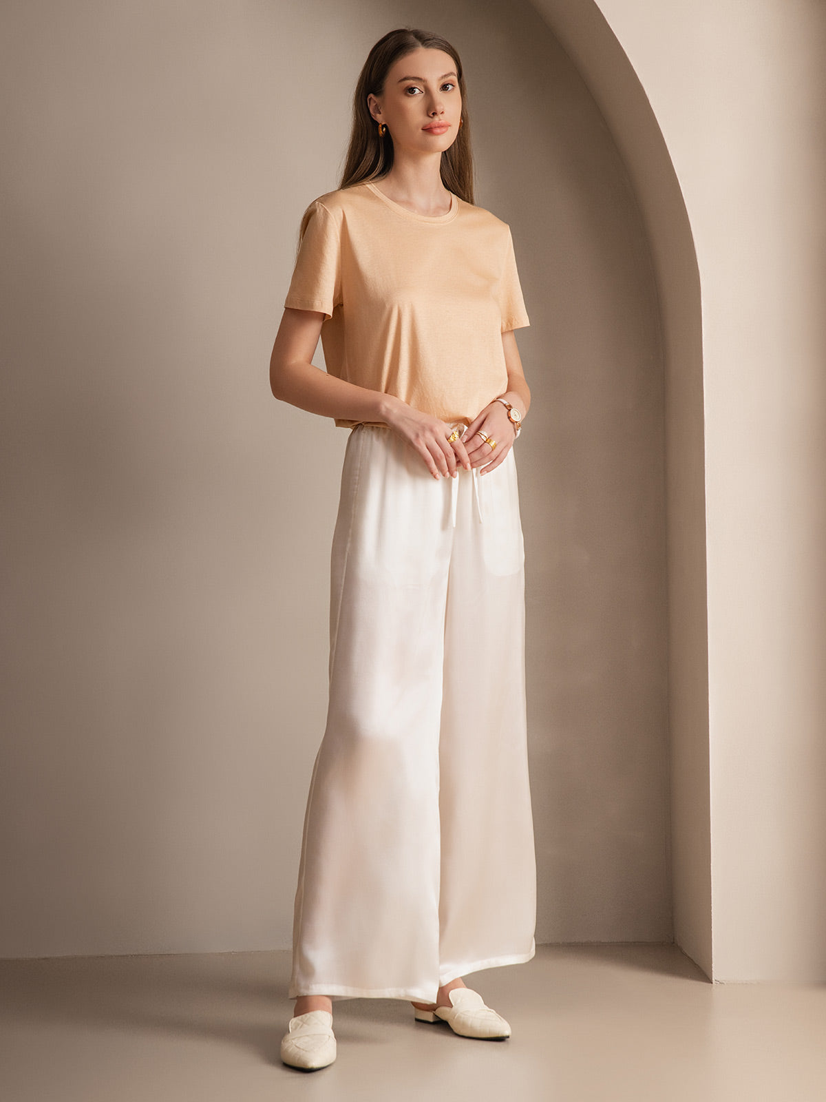 [Blanco] SilkSilky-ES Seda Pura Womens Pants 004