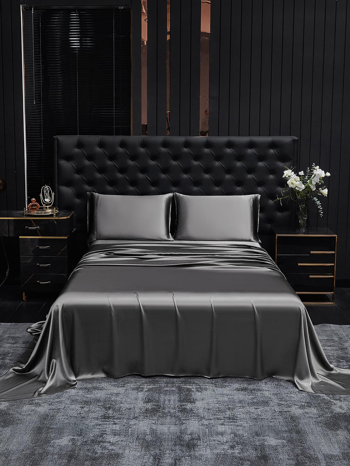 [Gris Oscuro] SilkSilky-ES 19Momme Seda Pura Bedding Set 002