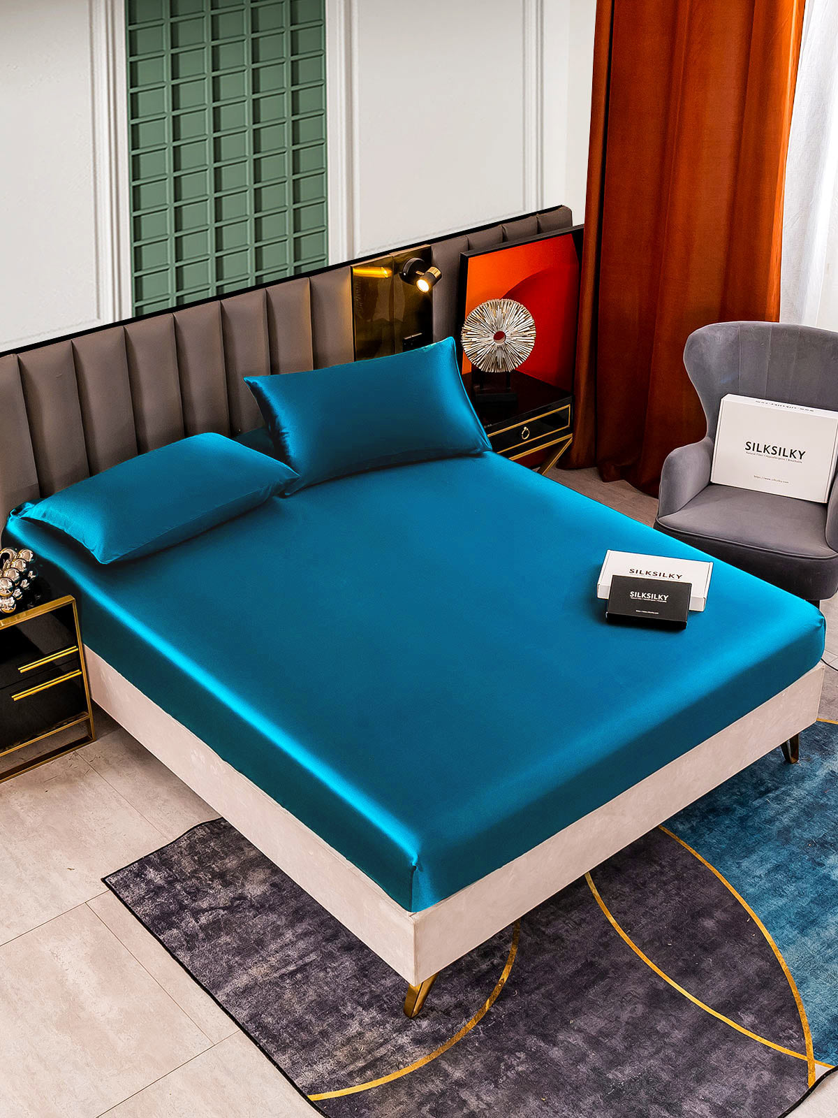[Azul Real] SilkSilky-ES 25Momme Seda Pura Bedding Set 001