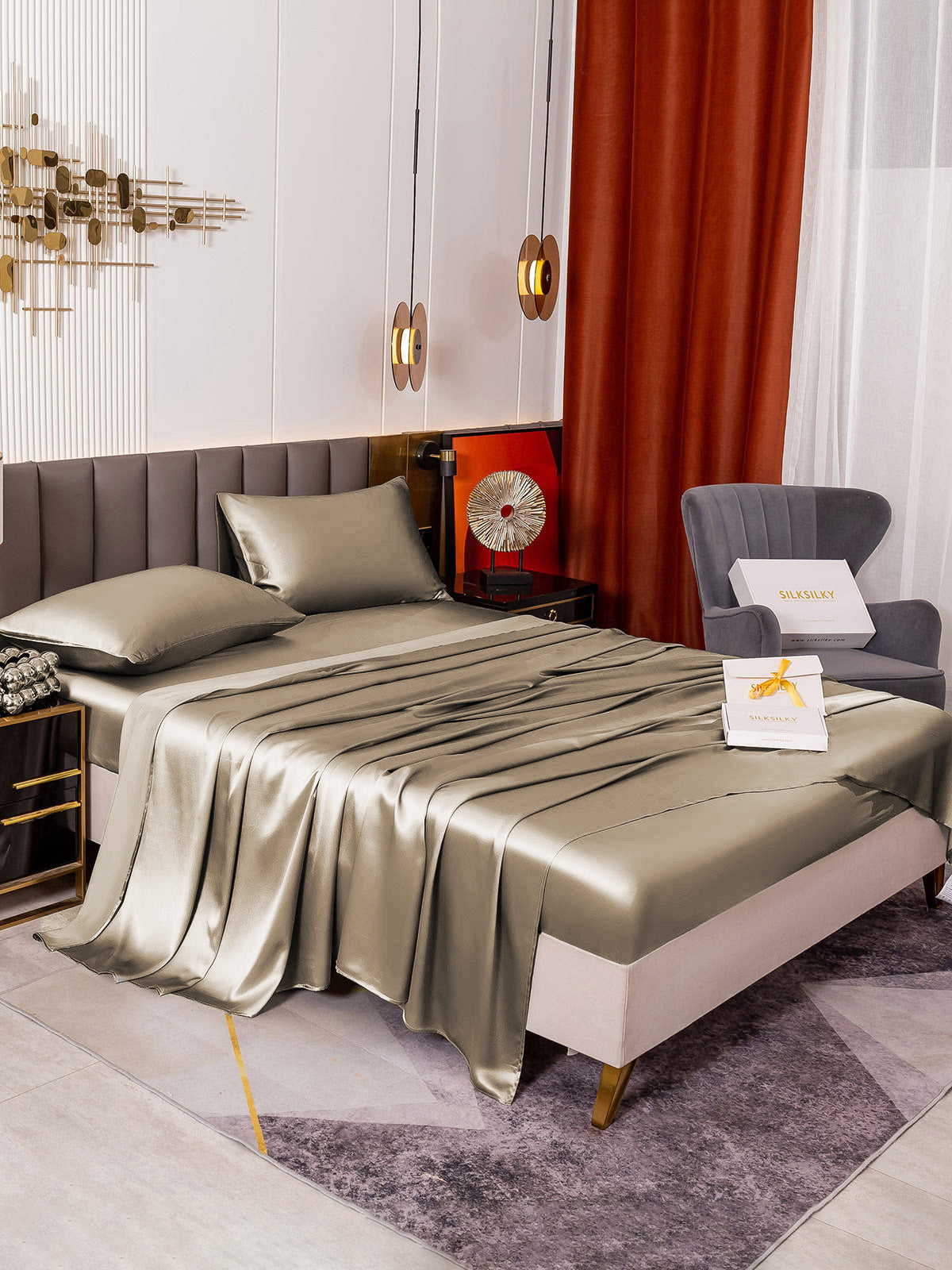 [Caqui] SilkSilky-ES 19Momme Seda Pura Bedding Set 001