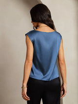 [Verde Azulado Real] SilkSilky-ES Cap Sleeve Cowl Neck Camisetas de Mujer 002