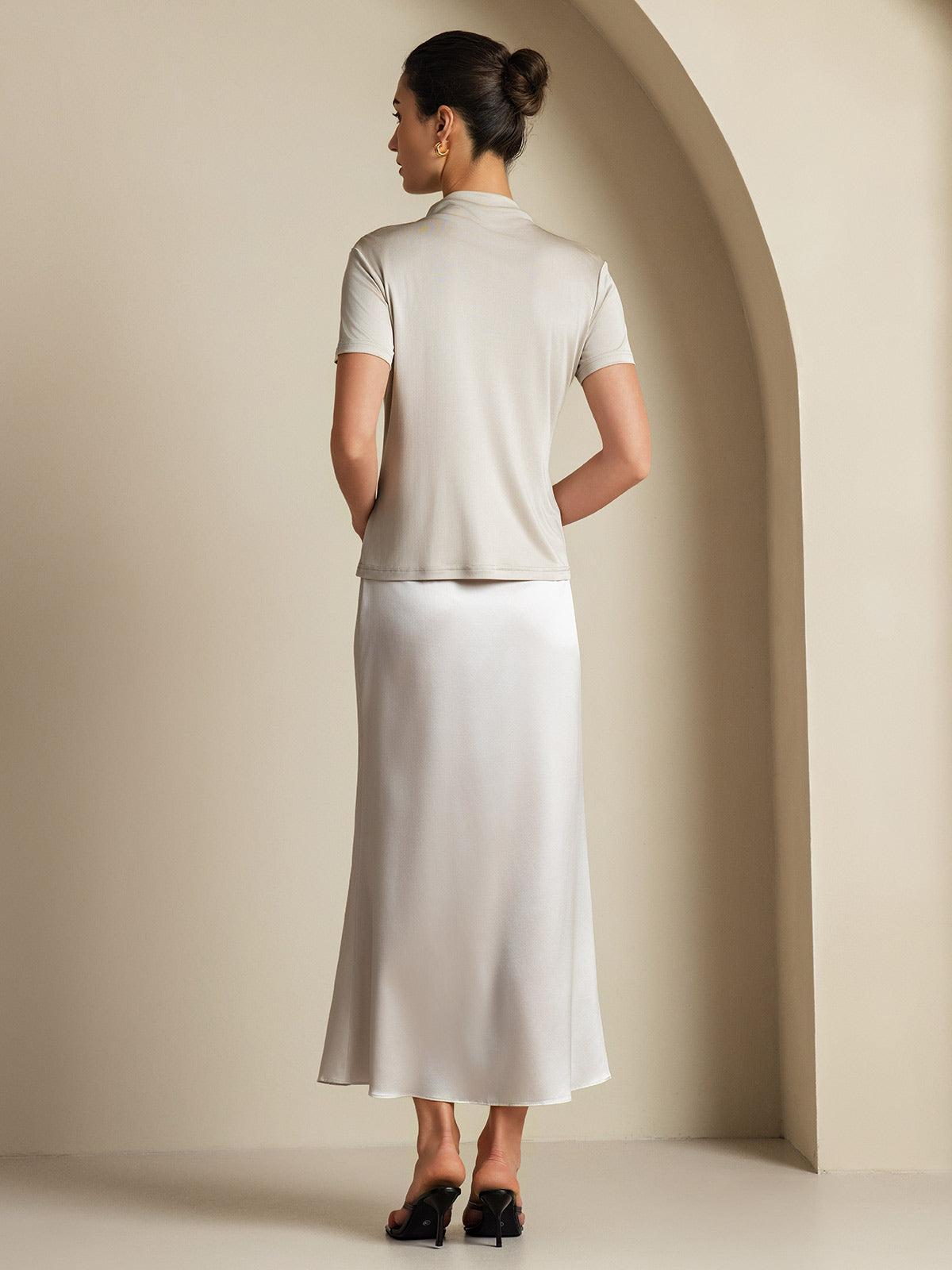 [Gris Claro] SilkSilky-ES 19Momme Seda Skirt 008