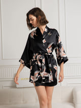 [Negro] SilkSilky-ES 3/4 Sleeve Bata de mujer 001