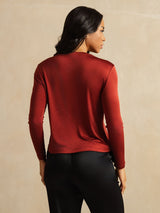 [Ladrillo Cocido] SilkSilky-ES Long Sleeve Crew Neck Camisetas de Mujer 002