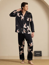 [Negro] SilkSilky-ES Long Sleeve Notch Collar Pijamas de hombre 007