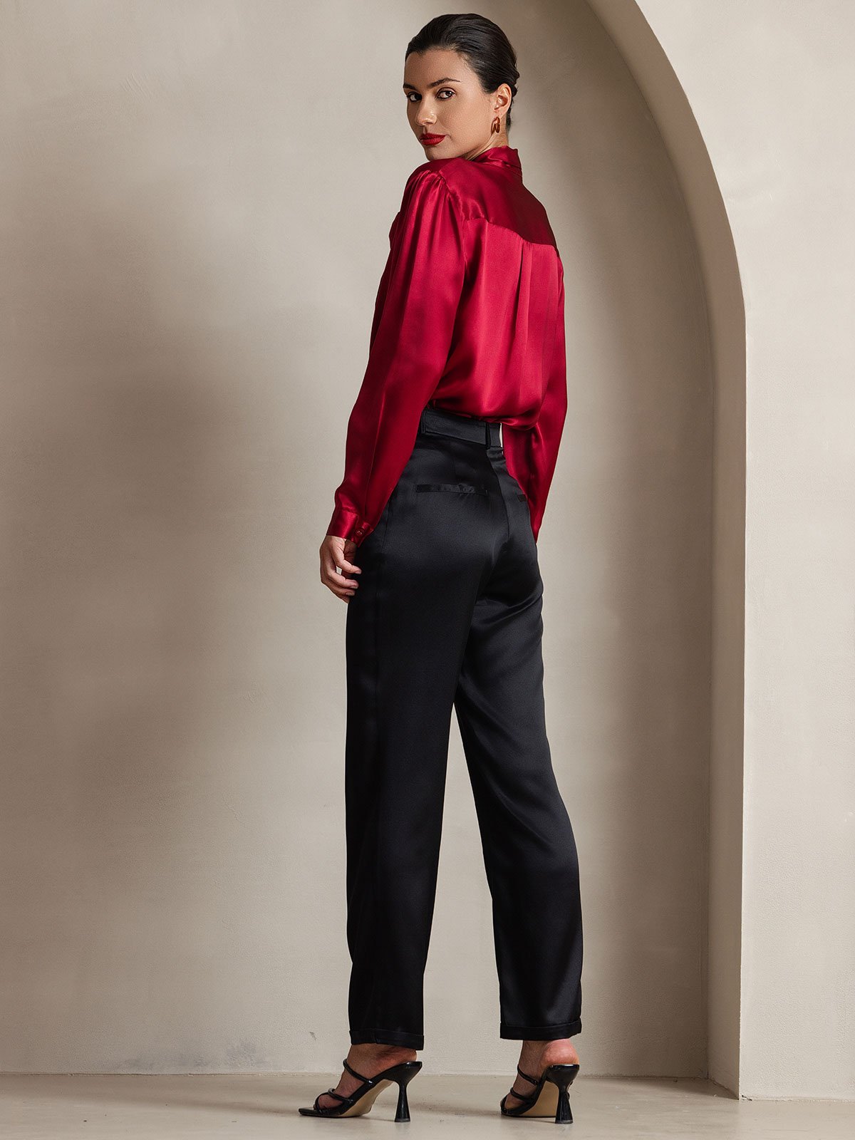 [Vino] SilkSilky-ES 19Momme Seda Manga larga Blouse 002