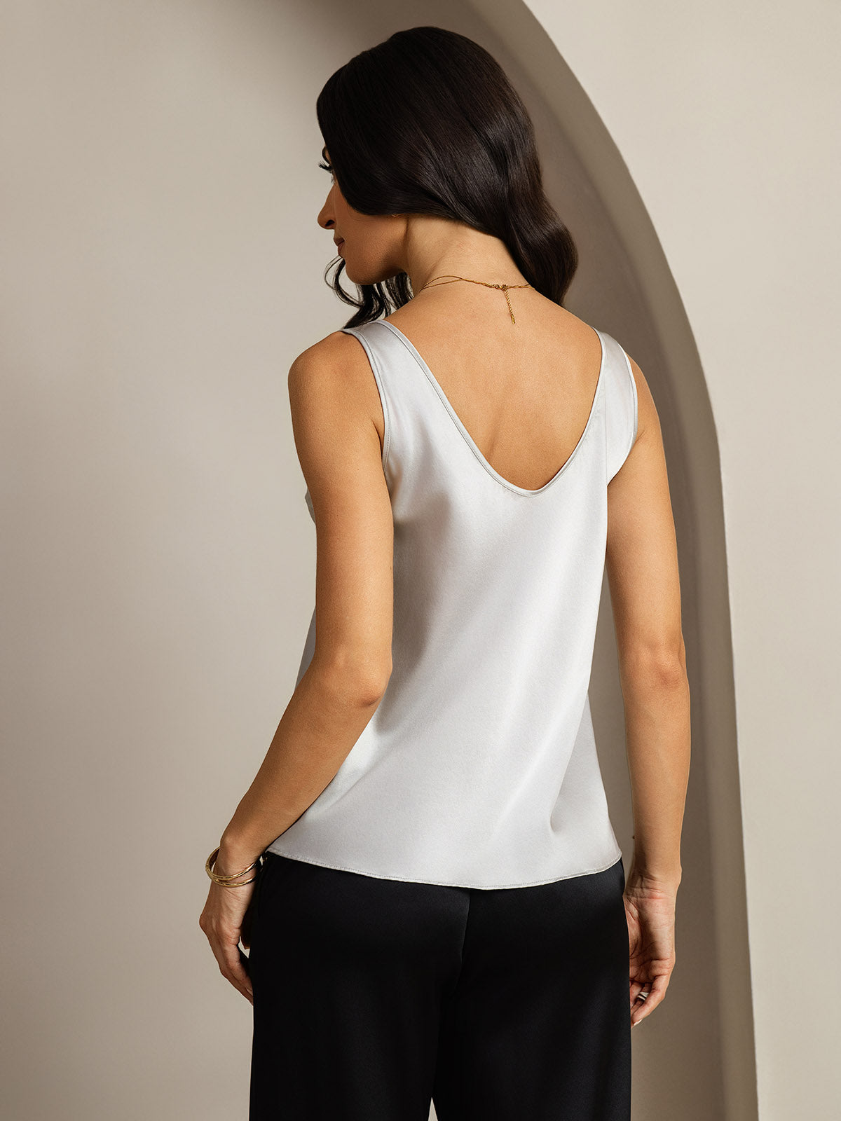 [Plata] SilkSilky-ES 19Momme Seda Cuello en V Top de tirantes 002