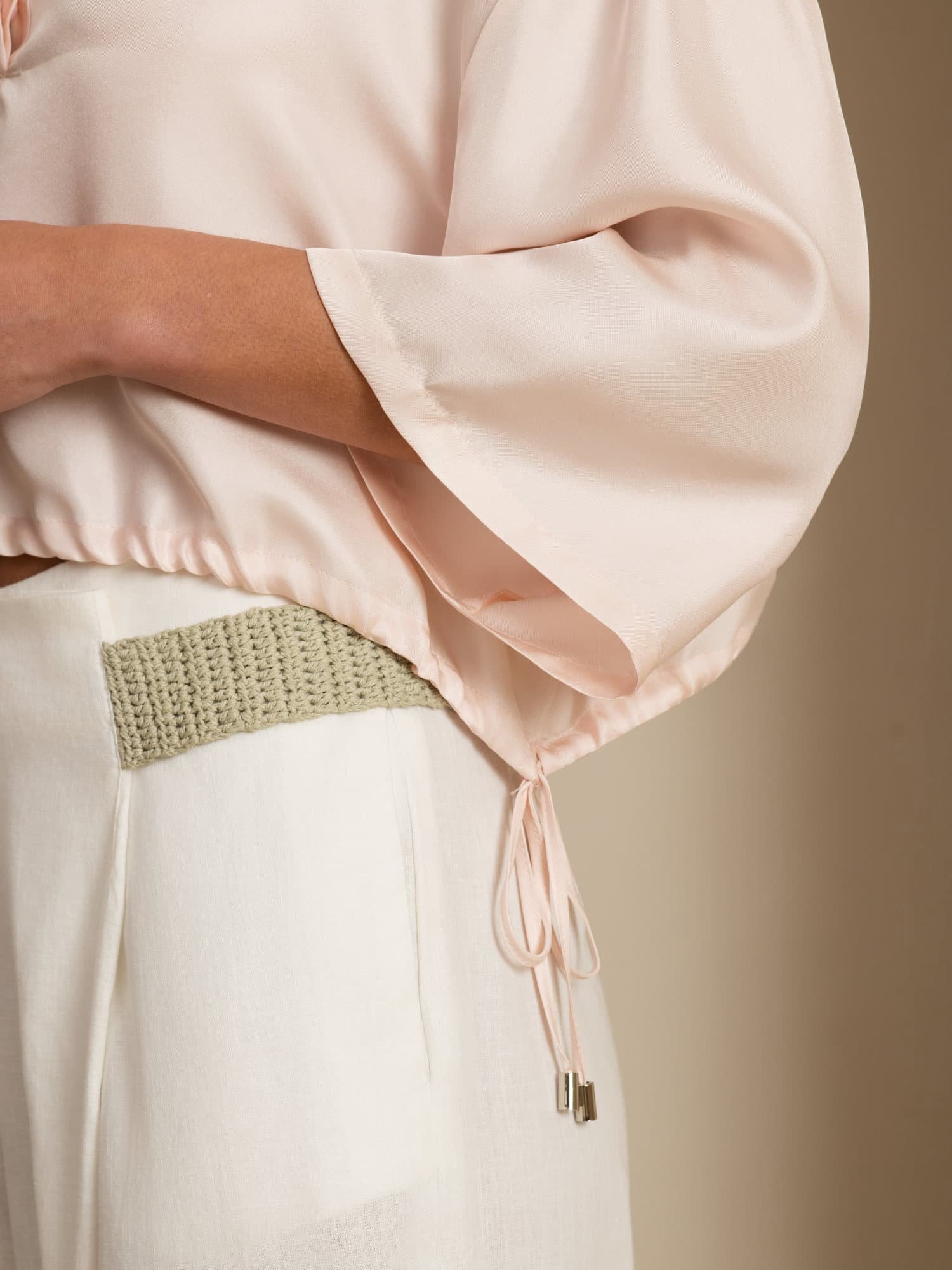 [Rosa] SilkSilky-ES 18Momme A metà Cuello con Solapa Blusa 006