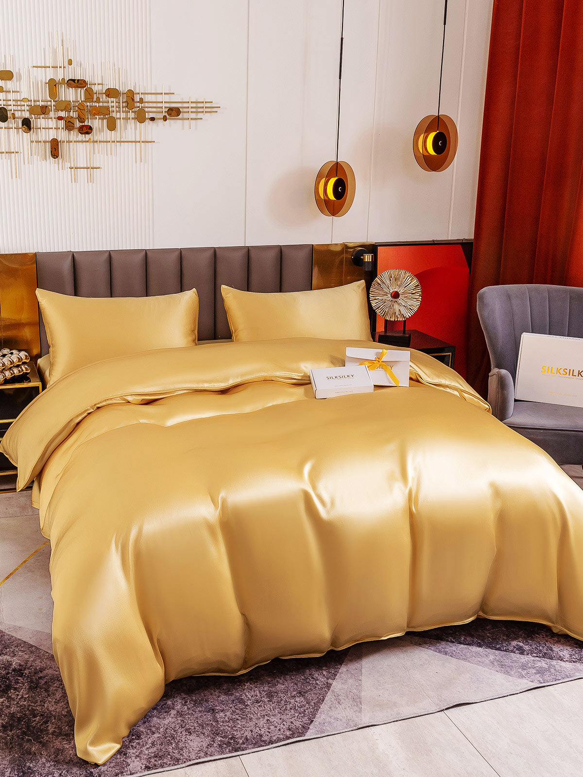 [Champán] SilkSilky-ES 19Momme Seda Pura Bedding Set 001
