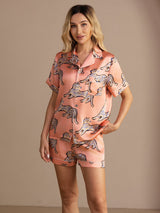 [Gato Rosa] SilkSilky-ES Short Sleeve Lapel Collar Pijamas de mujer 004