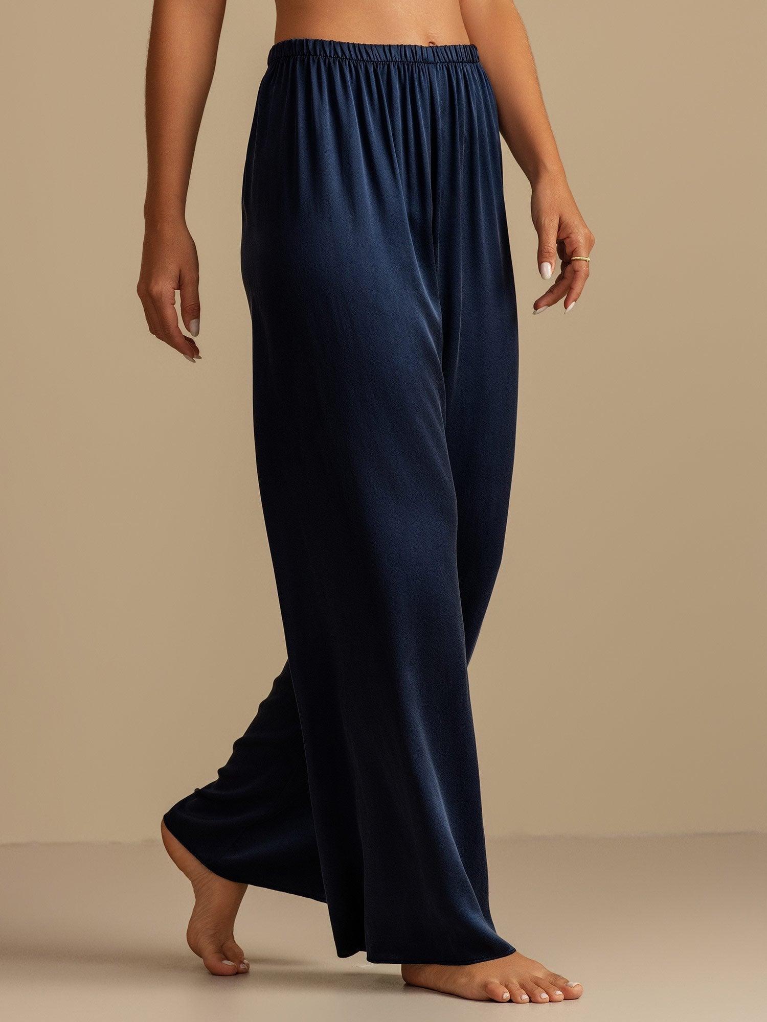 [Azul Oscuro] SilkSilky-ES 19Momme Seda Womens Sleep Bottoms 003,