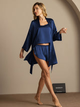 [Azul Oscuro] SilkSilky-ES 3/4 Sleeve Escote Cuchara Pijamas de mujer 006