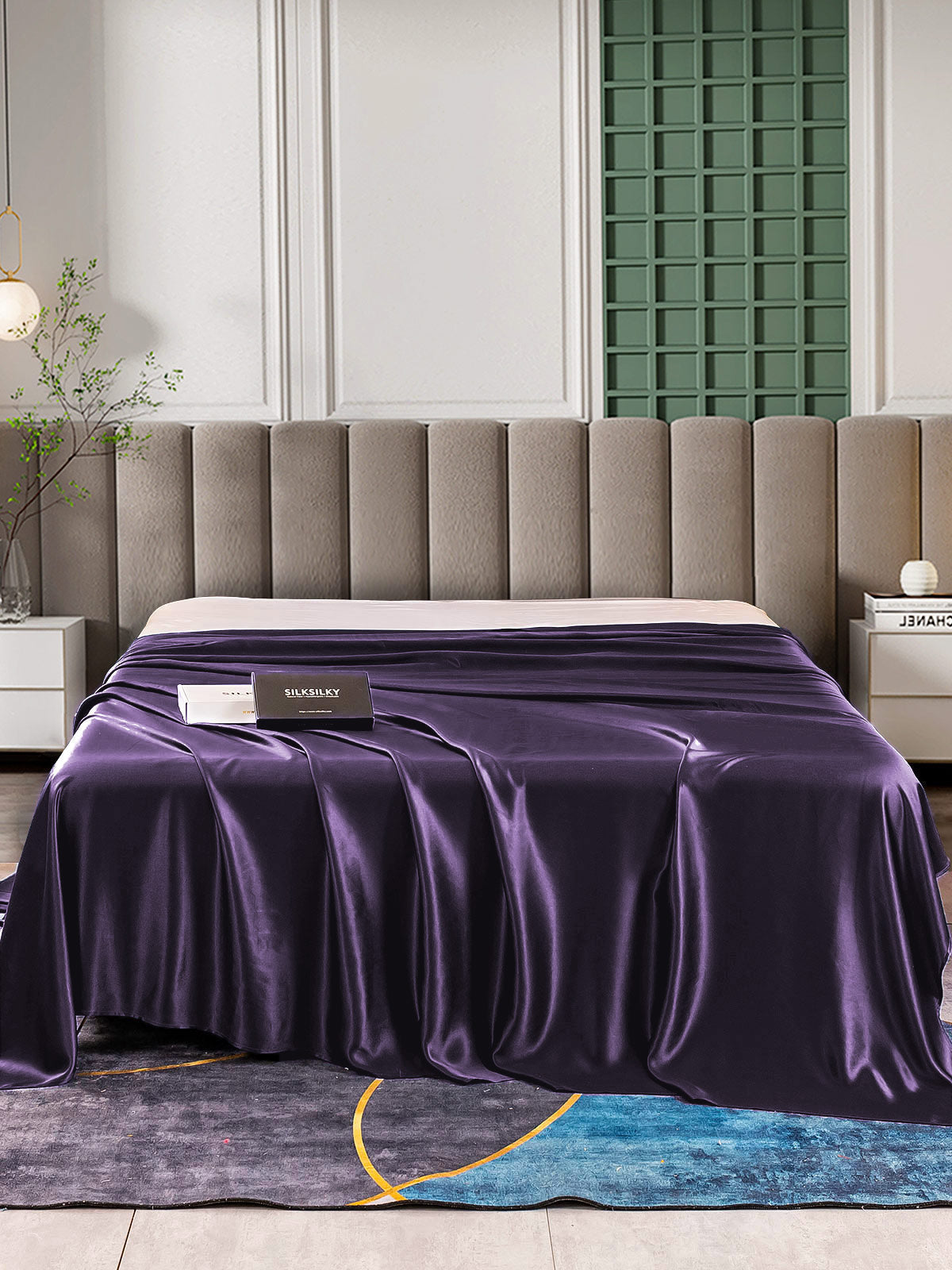 [Morado Oscuro] SilkSilky-ES 22Momme Seda Pura Sheet 001,
