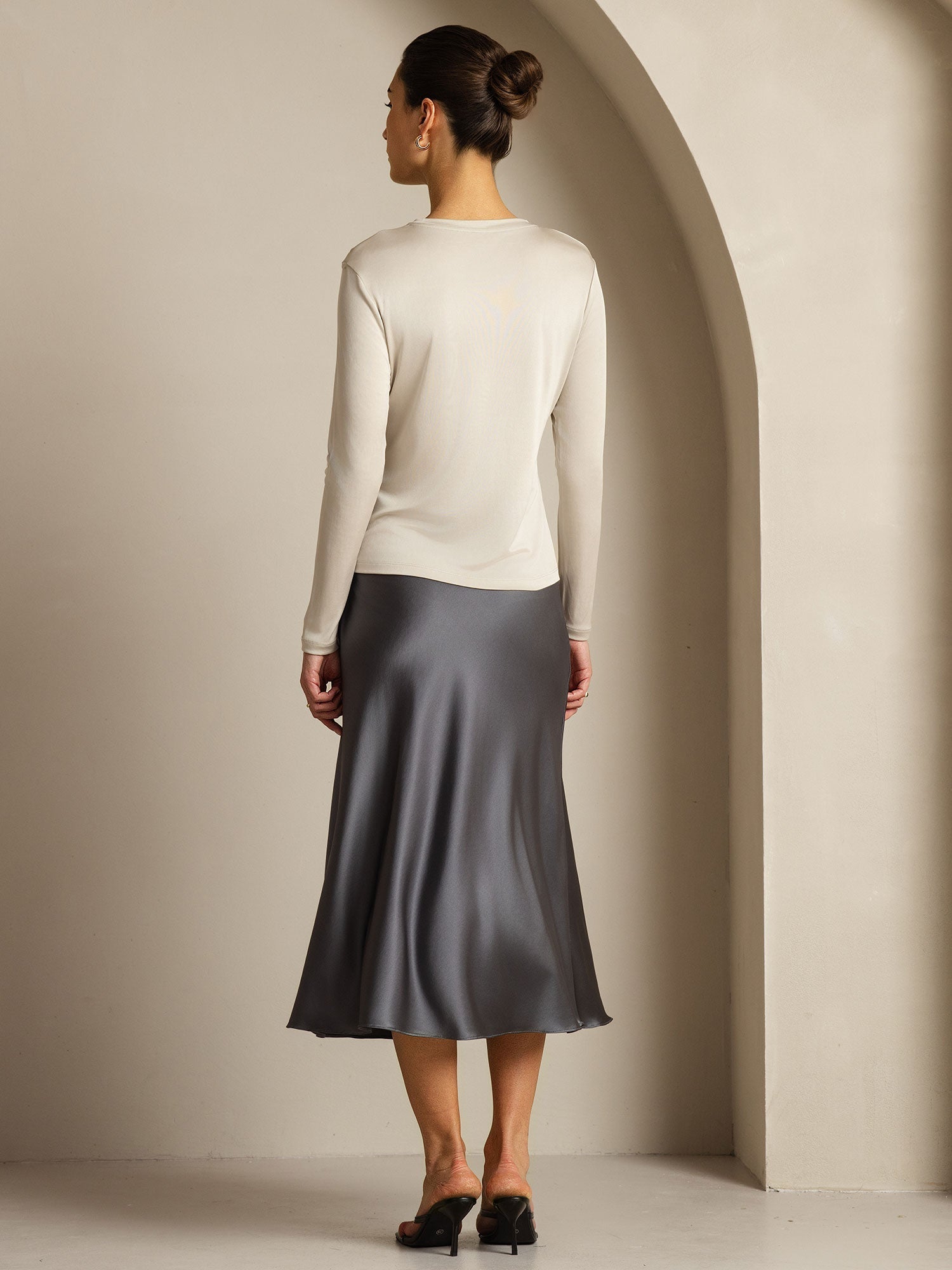 [Gris] SilkSilky-ES Seda Pura Womens T-Shirt 012,