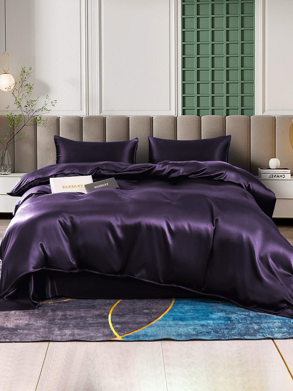 [Morado Oscuro] SilkSilky-ES 22Momme Seda Pura Bedding Set 001,