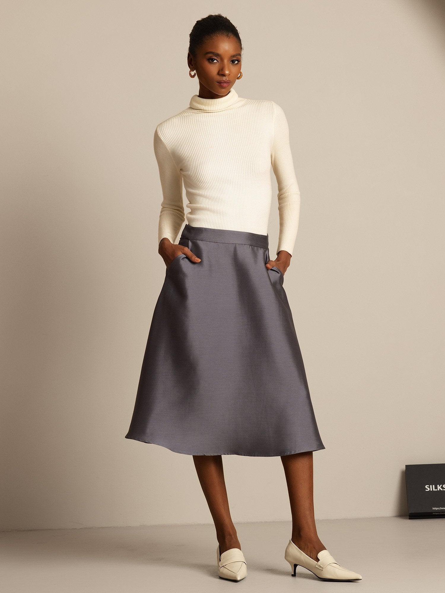 [Gris] SilkSilky-ES 32Momme Silk-Wool Blend Skirt 005,