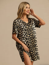 [Leopardo] SilkSilky-ES Half Sleeve V Neck Camisón 003