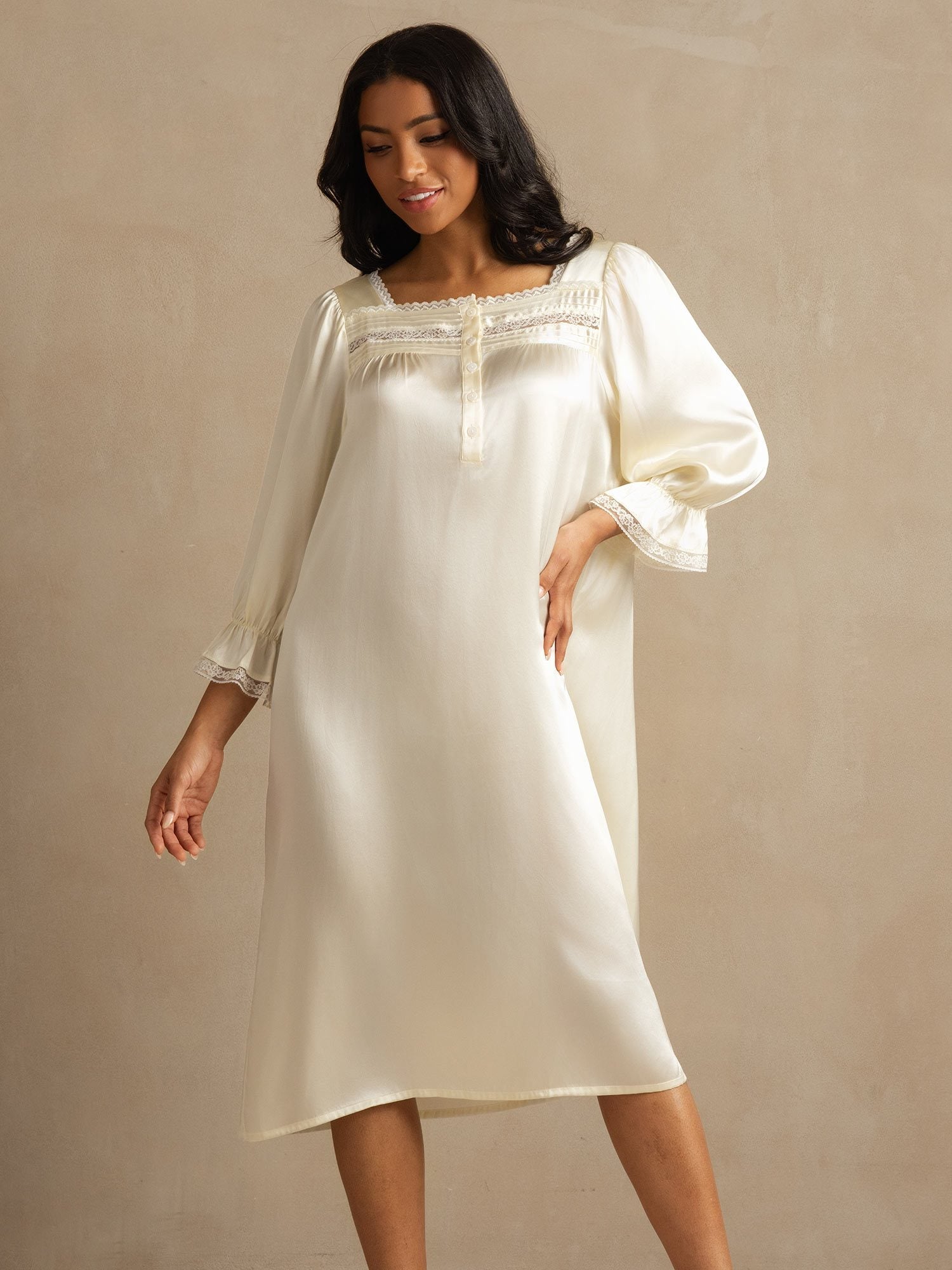 [Blanco] SilkSilky-ES Seda Pura Nightgown 009