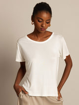 [Blanco] SilkSilky-ES Manga corta Cuello Redondo Camisetas de Mujer 001