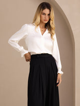 [Blanco] SilkSilky-ES Long Sleeve Blusas 004