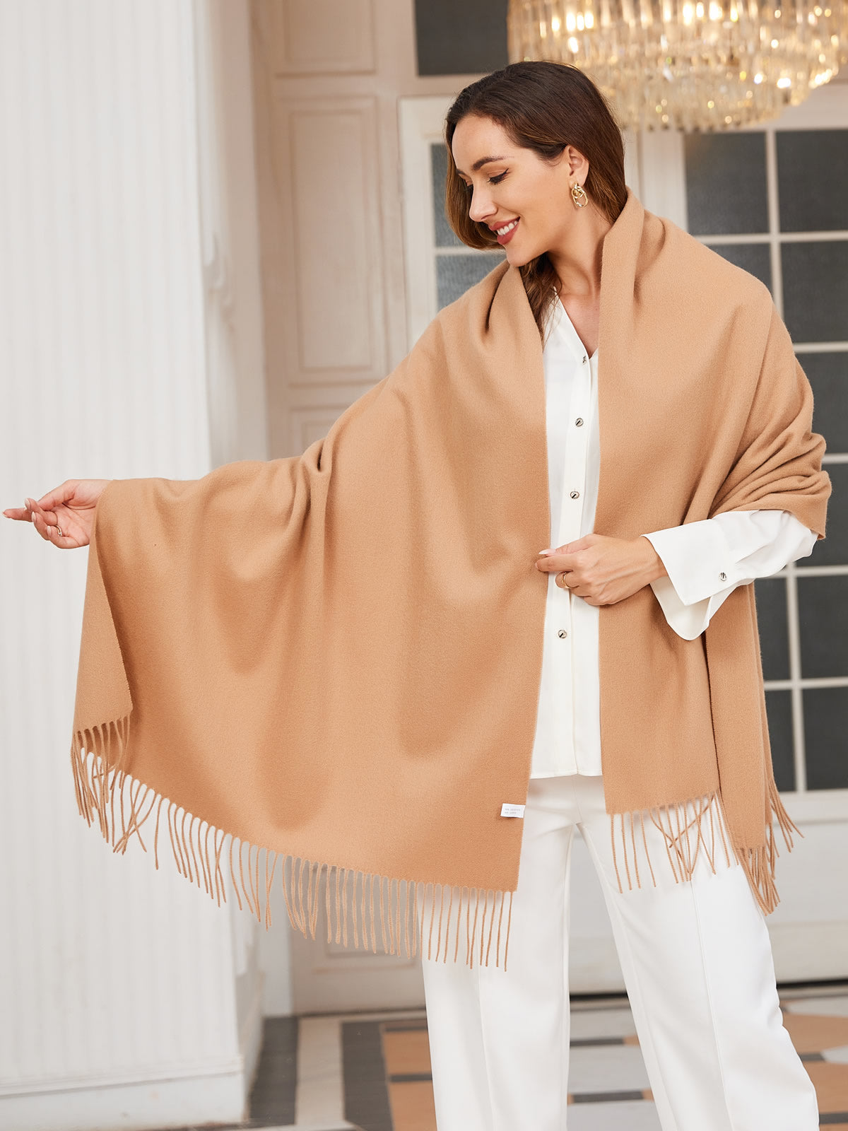 [Marrón Claro] SilkSilky-ES Lana Scarf 002